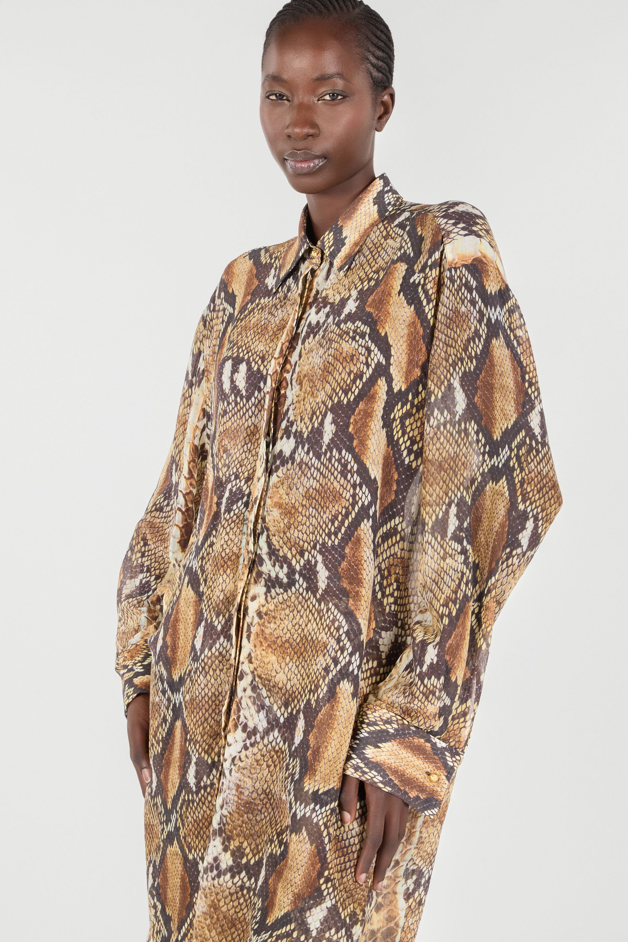 RC Python Print Shirt Dress Light Brown UWT160-OPN93