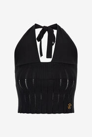 RC Black Ribbed Halter Top Black SKM606-MG005