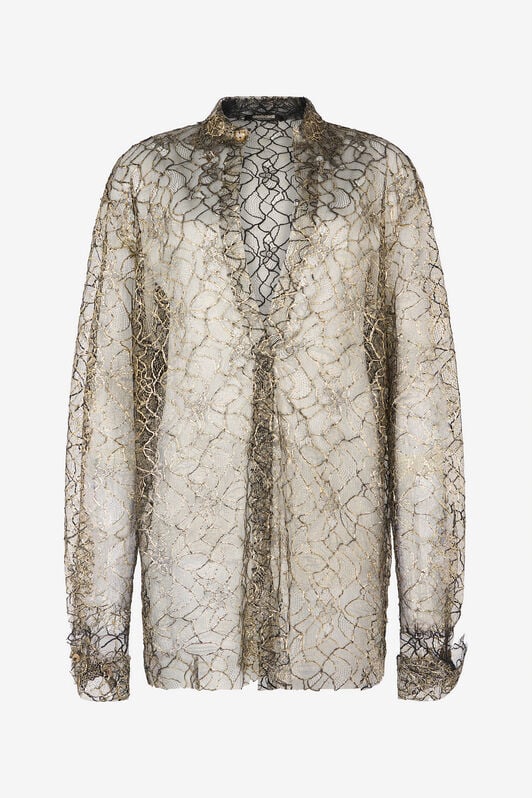 RC Black and Gold See-Through Shirt with Embroidery BLACK/GOLD WWT700-RP070