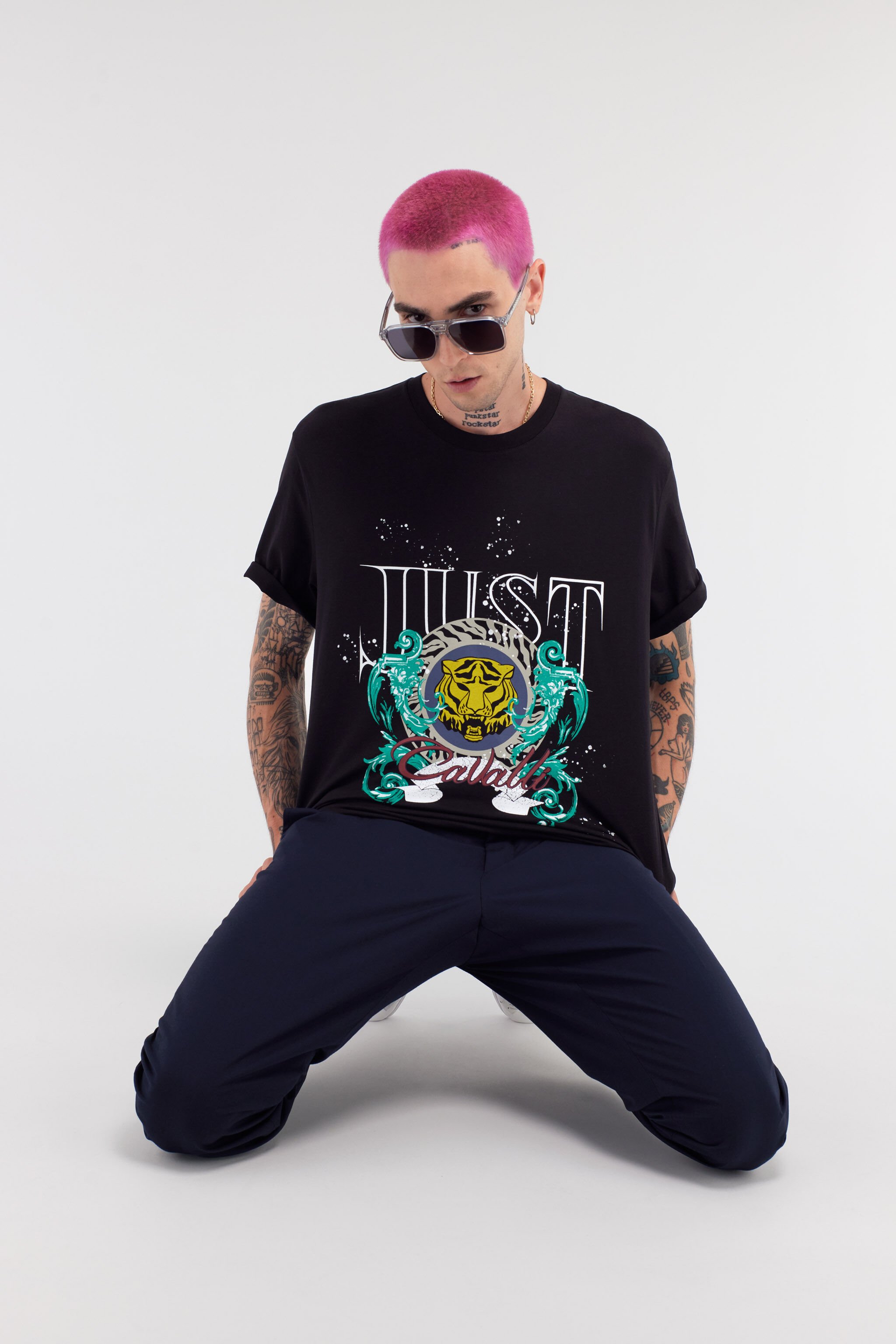 JC Just Cavalli Tiger Logo T-Shirt Black RRT921-RR183