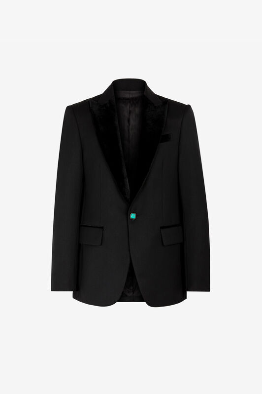 RC Velvet-Trim Wool Blazer Black RRT441-VW020