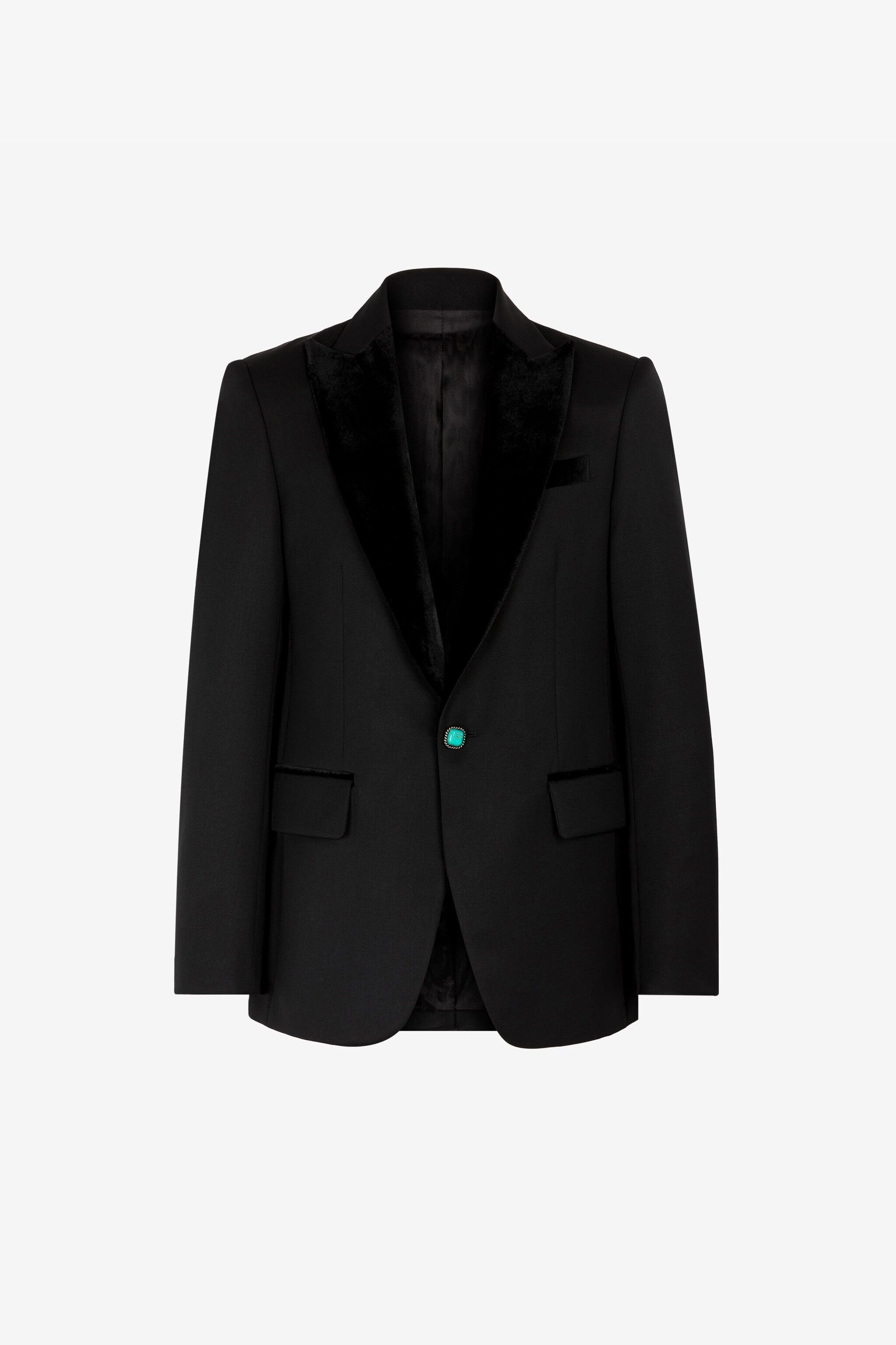 RC Velvet-Trim Wool Blazer Black RRT441-VW020