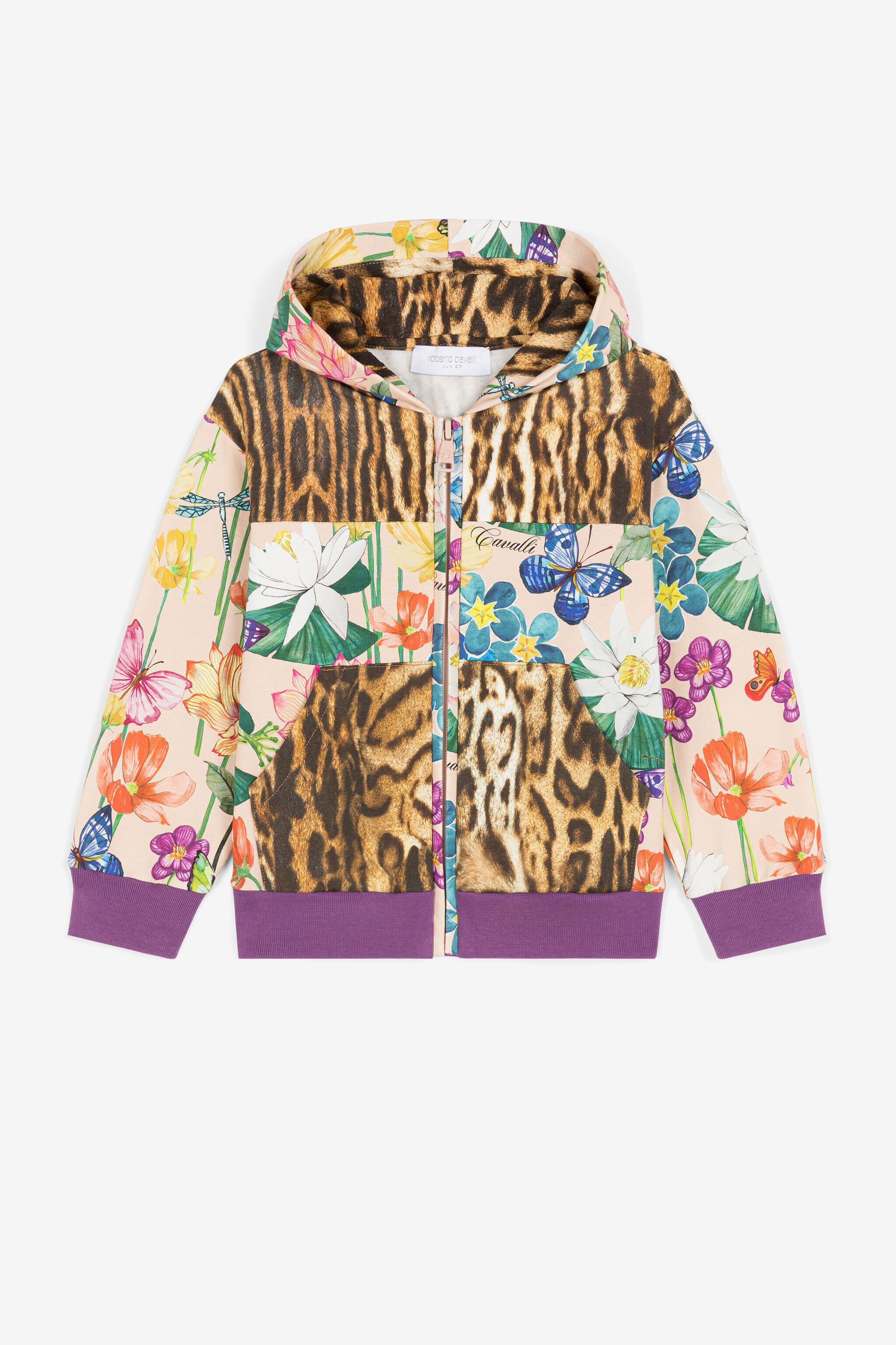 JU Sweat à capuche zippé à imprimé floral et léopard Rose PJT941-GBF23