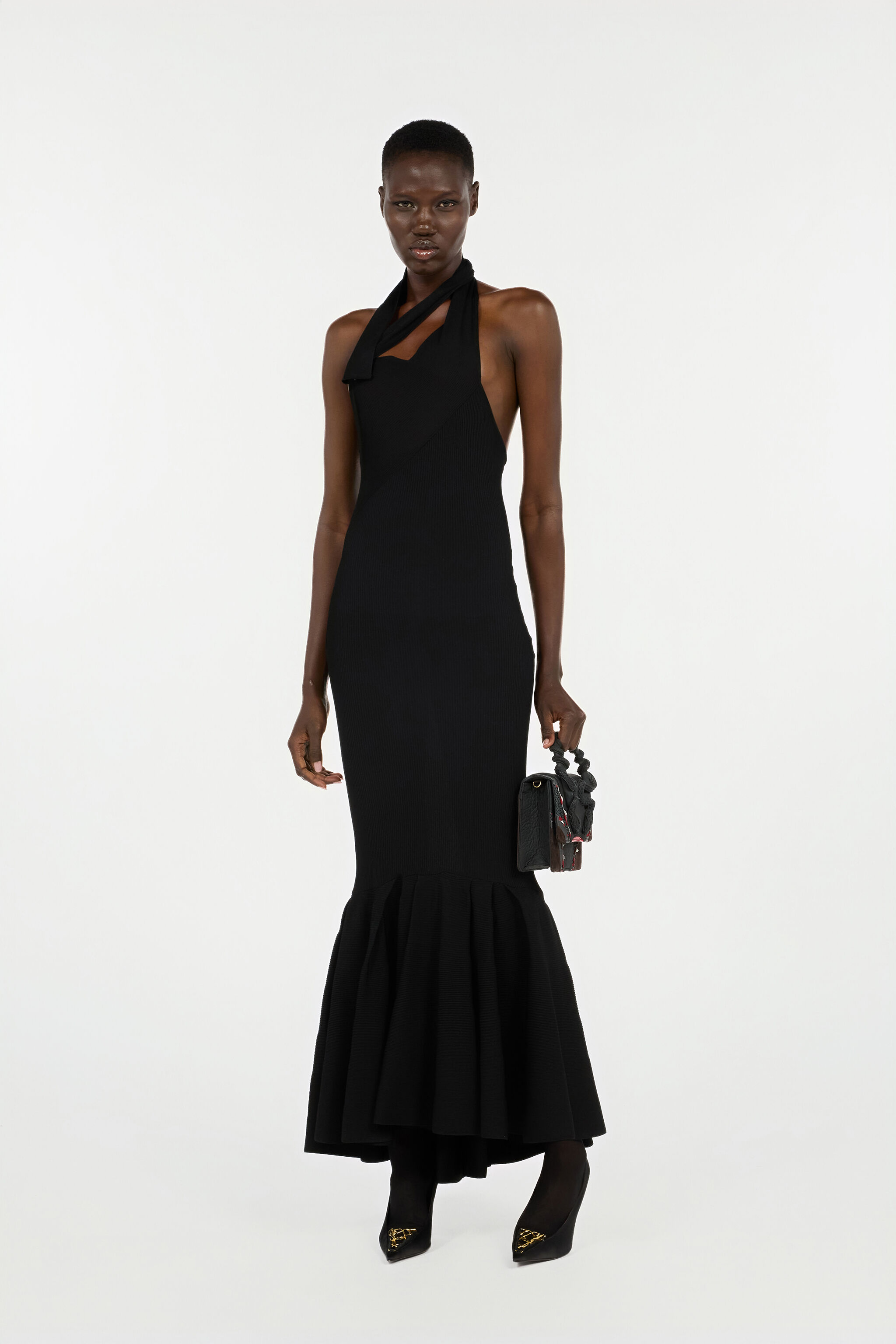 RC Long Black Ribbed Dress Noir VWM109-MH014