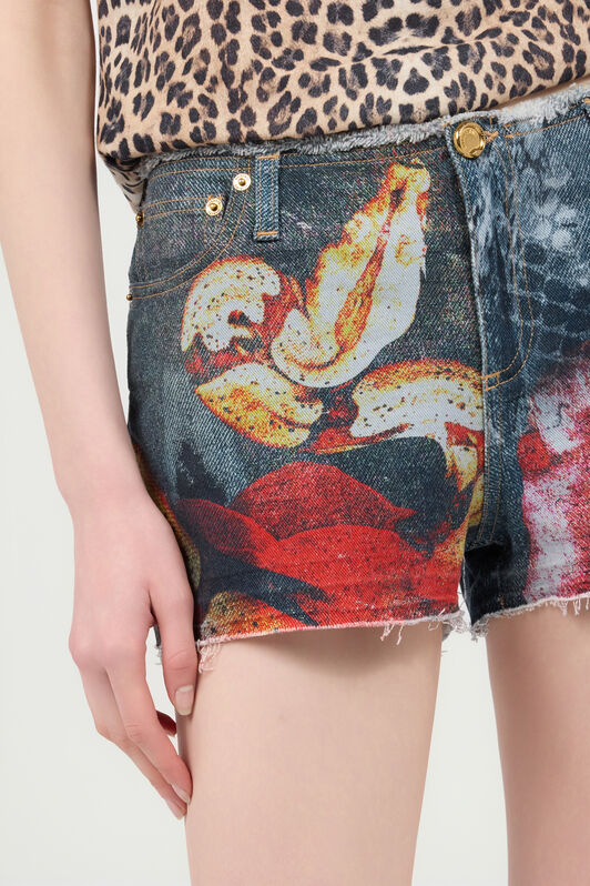 RC Short En Denim Avec Roses Et Serpents Rouge UKJ224-VMN88