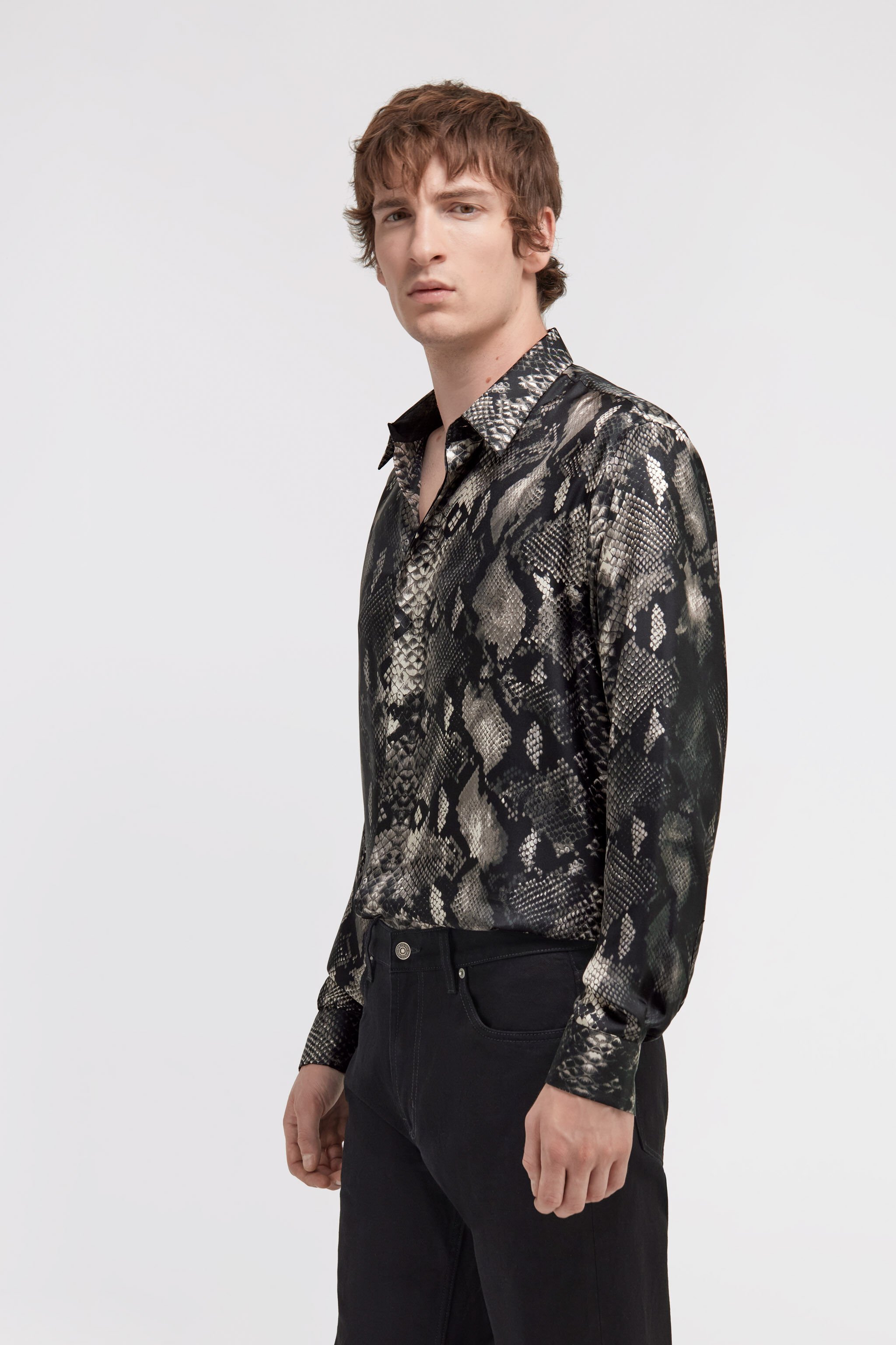 RC Camisa con estampado de Snakeskin Negro/Blanco SRT713-4QE38