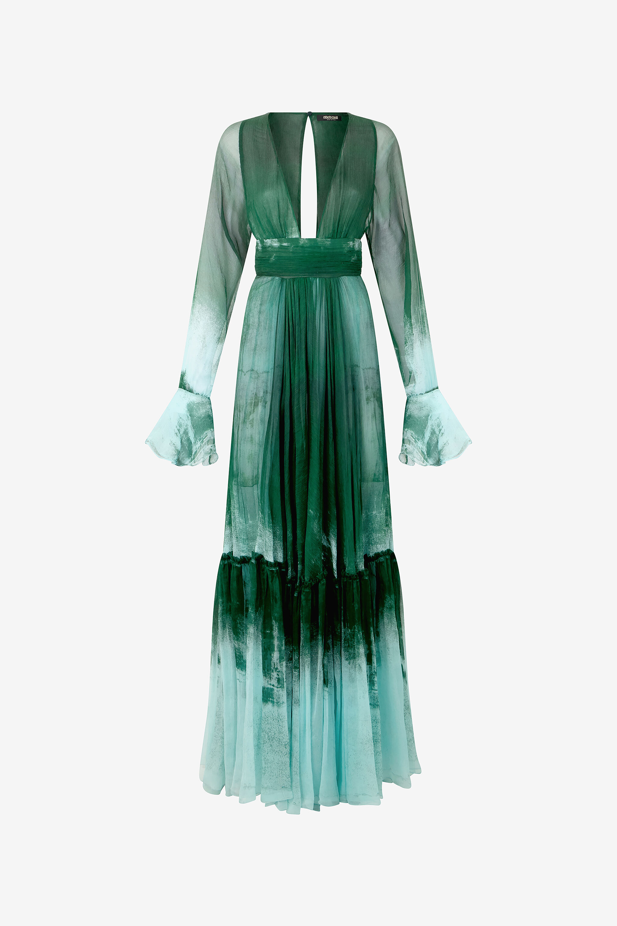 RC Empire Style Long Dress in Pure Silk VERDE/PISCINA VKT152-CKP69