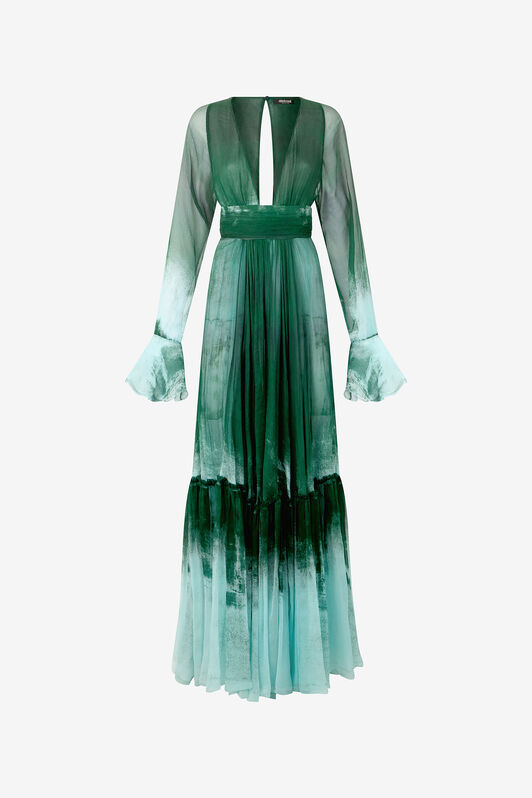 RC Empire Style Long Dress in Pure Silk RC Empire Style Long Dress in Pure Silk VERDE/PISCINA VKT152-CKP69