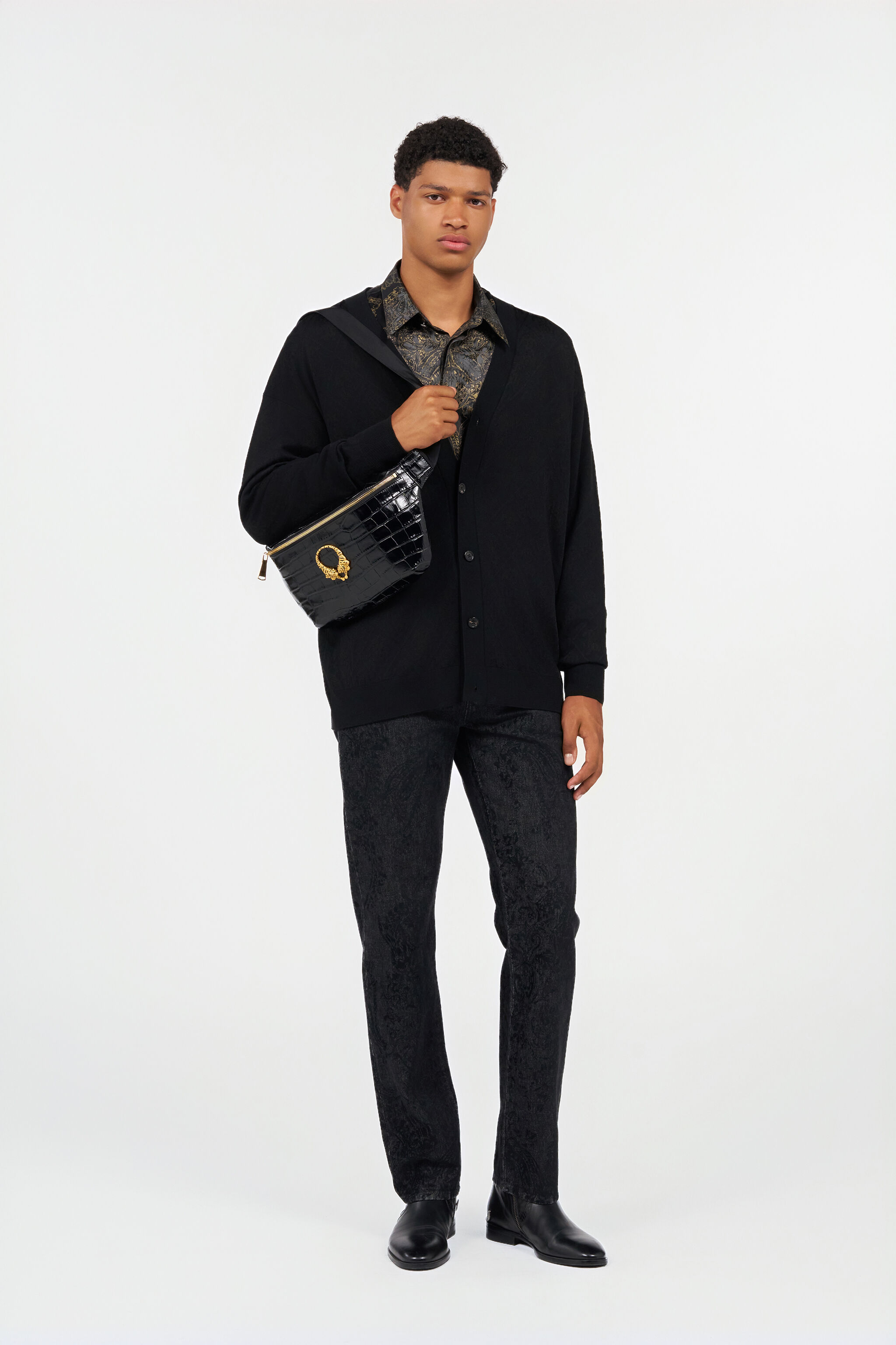 RC Motif Cardigan in BLACK for Men | Roberto Cavalli®