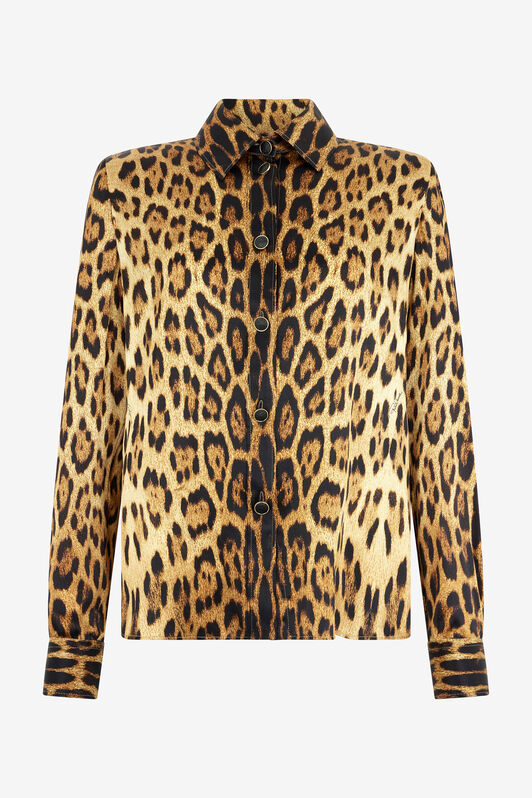 RC Silk Shirt with Jaguar Skin Print Marron VWT700-TYQ71