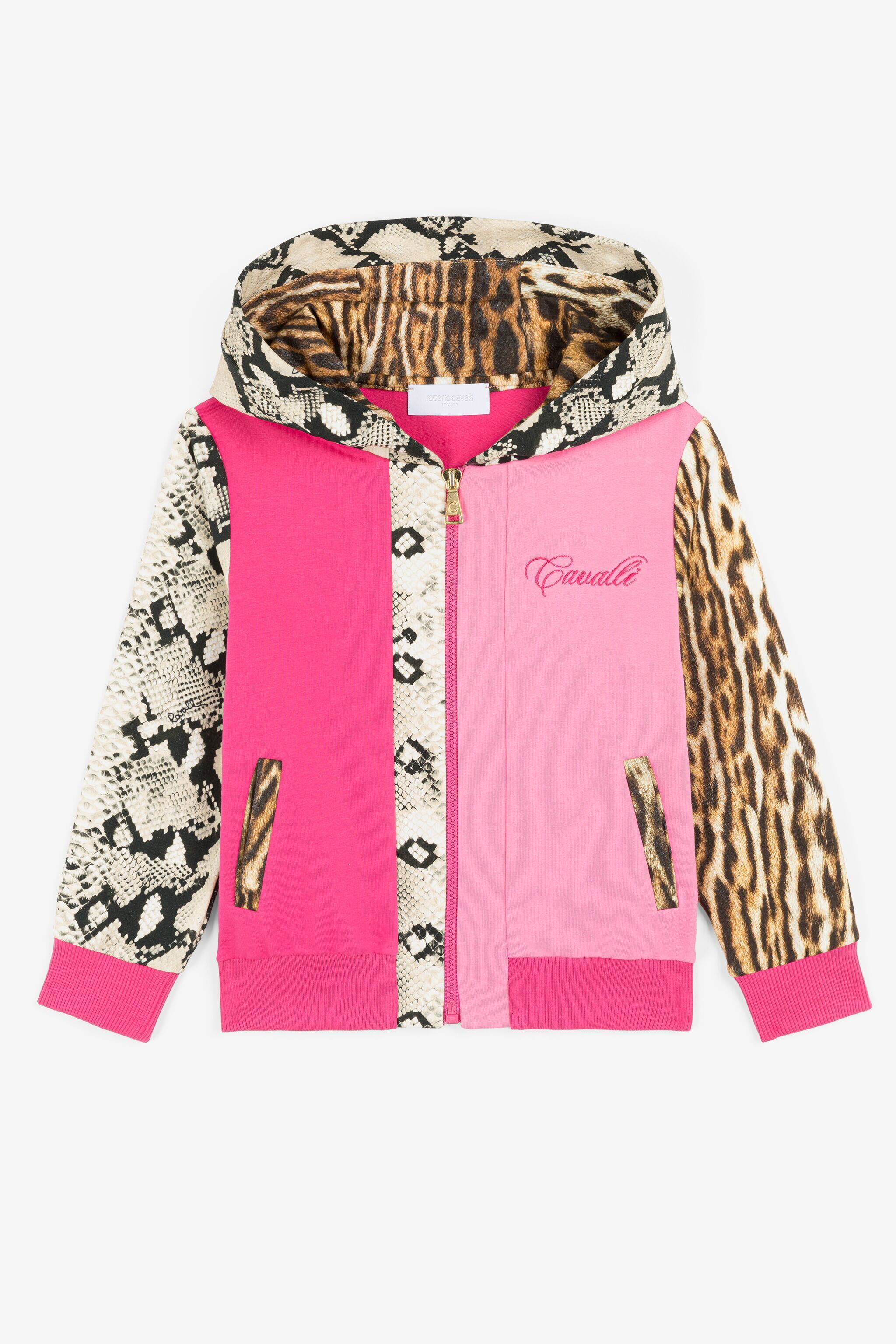 JU Python And Ocelot-Print Zip Hoodie Rosa PJT913-5OE40