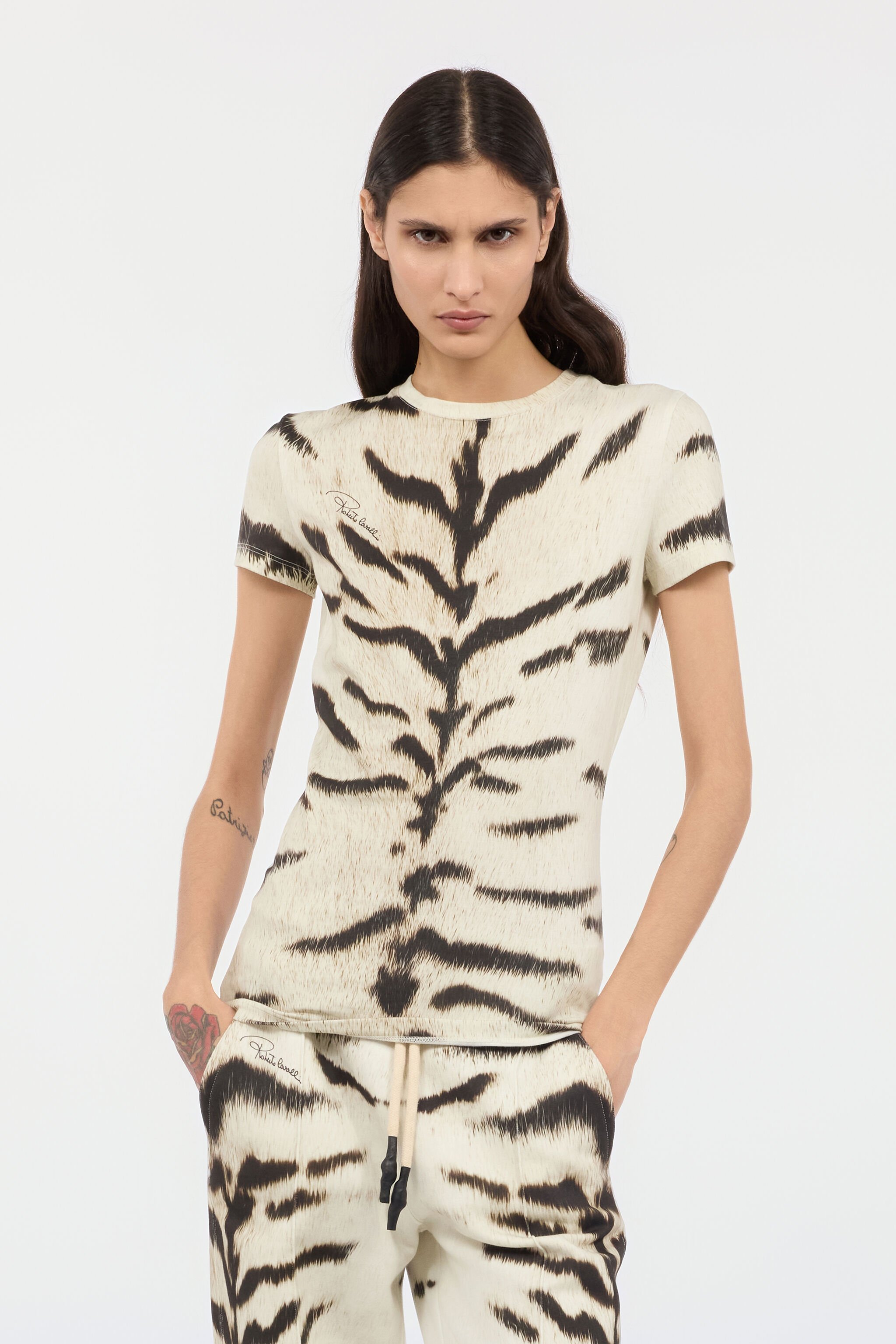 RC T-shirt da donna con stampa Tigresse Bianca OGAT X Roberto Cavalli Nero/Bianco UQT67A-3DA39