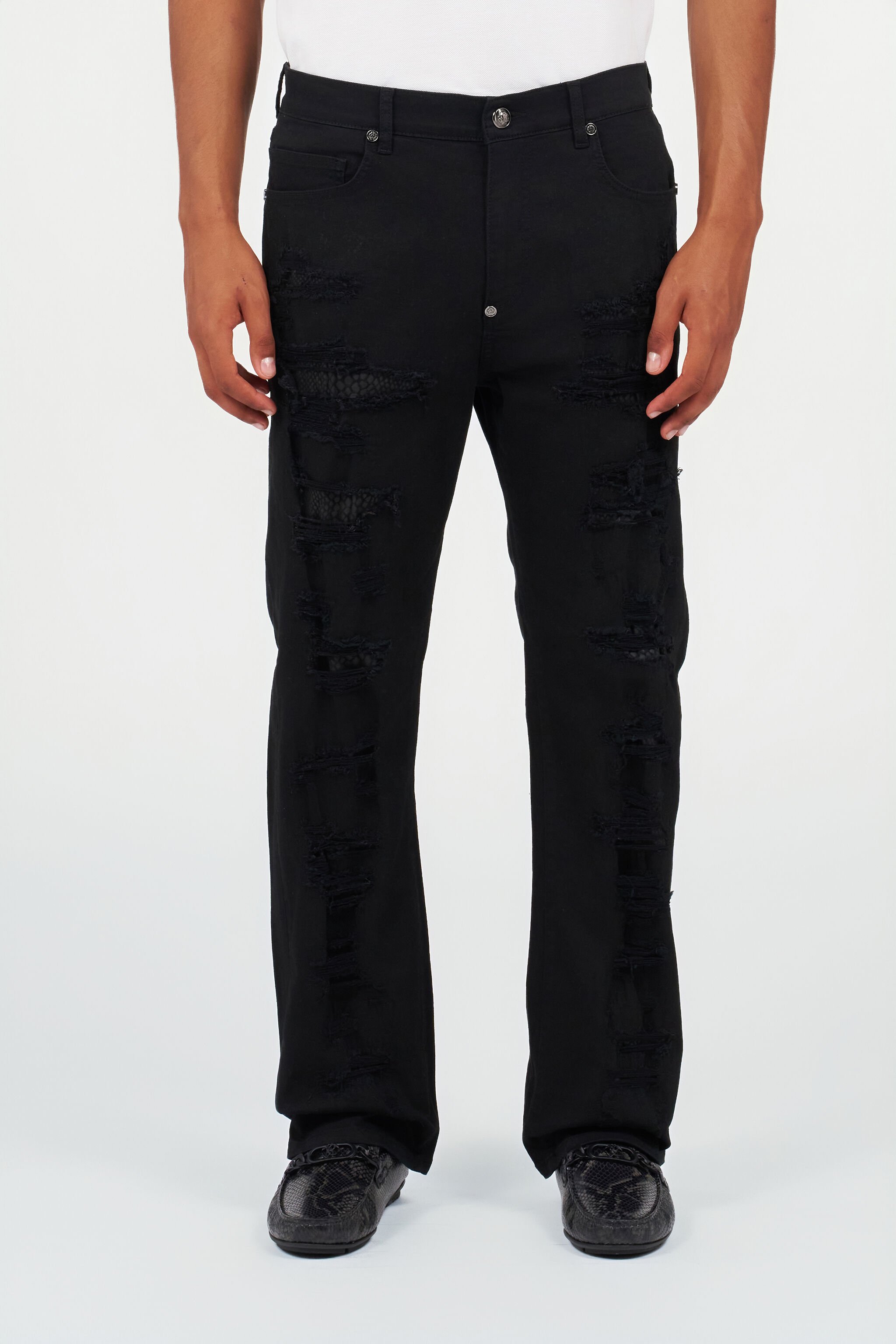 RC Black Distressed Jeans with Snake Inserts BLACK QOJ251-DLO03