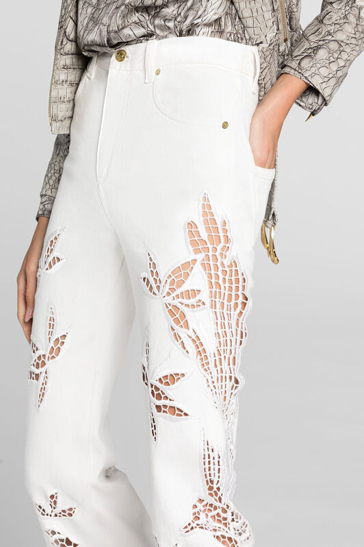 RC Floral Cut-Out Flared Jeans White QKJ231-DE013
