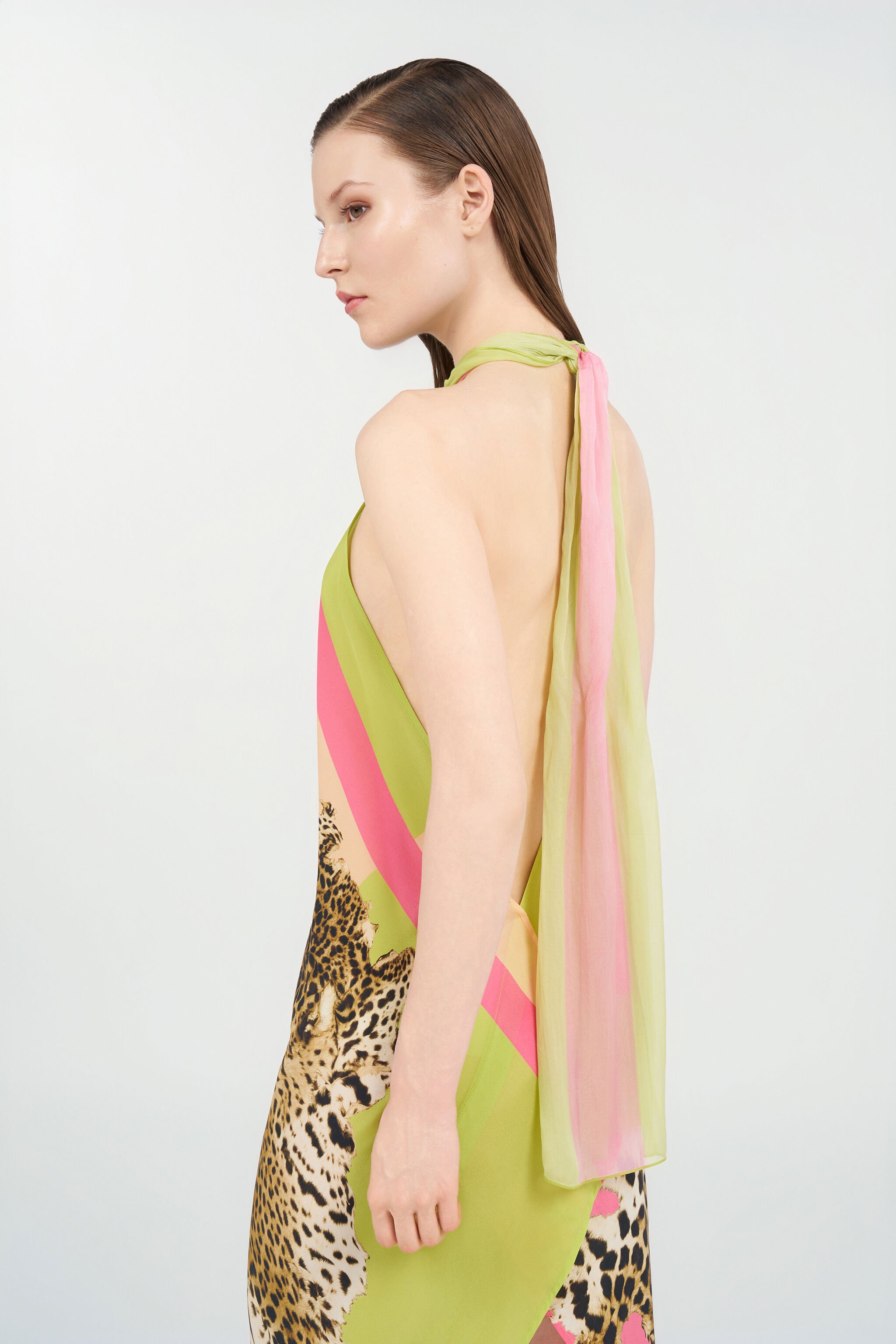 RC Cavalli Pop Print Silk Midi Dress LIGHT GREEN WQW027-SQR33