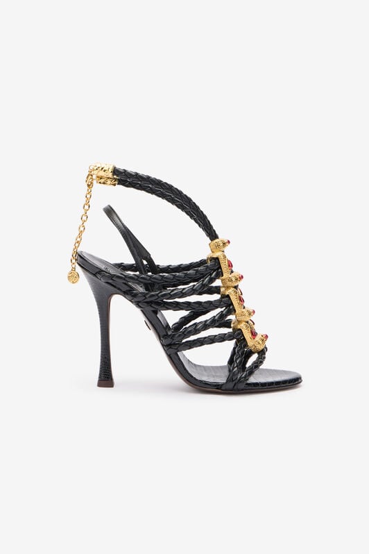 RC Black Braided Jewelled Cage Sandal RC Black Braided Jewelled Cage Sandal Black VWS003-PZ003