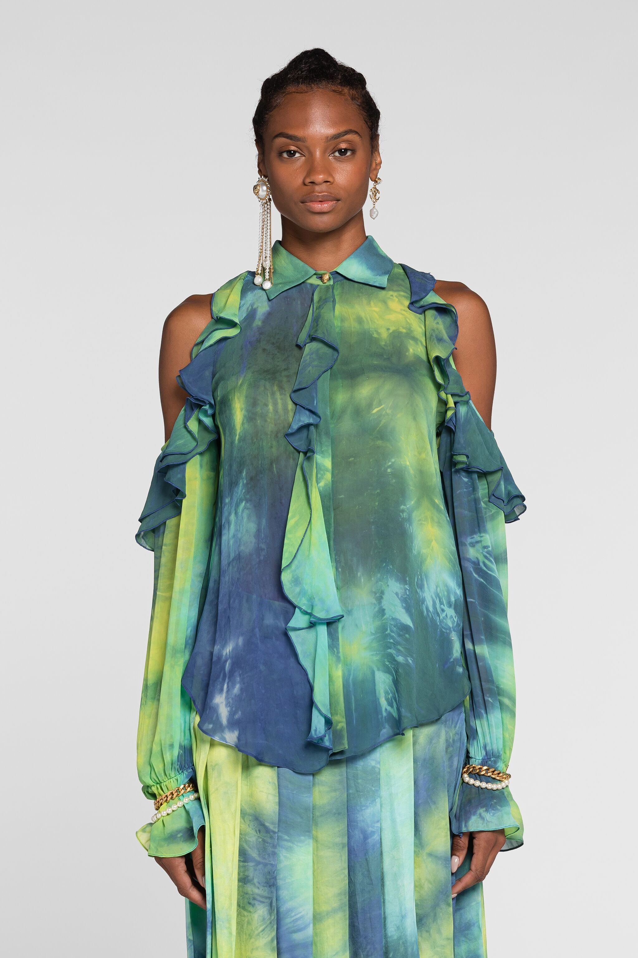 RC Camicia tie-dye con cut-out Verde chiaro/Azzurro QKT702-GG039