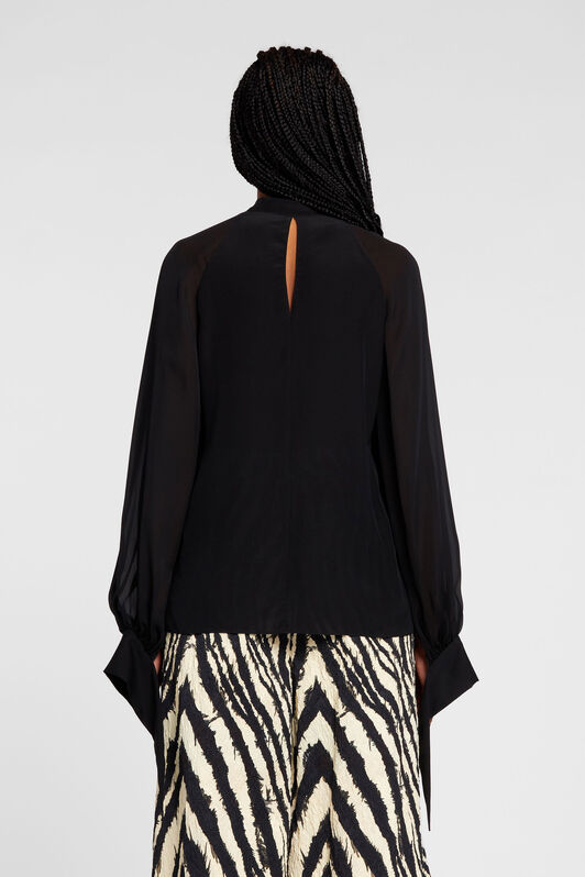 RC Velvet-Trimmed Silk Top Black OKT700-SY001