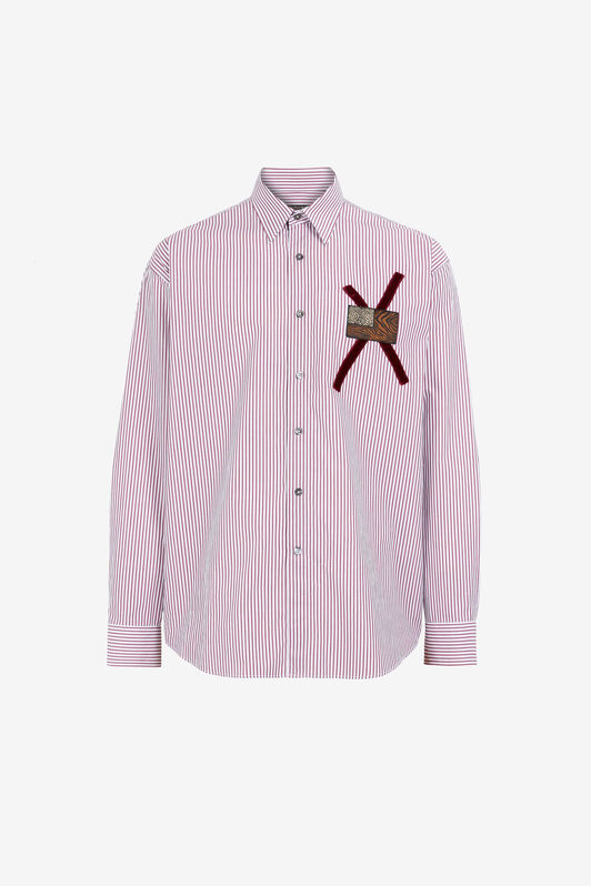 RC Animalier Patchwork-Print Appliqué Striped Shirt RC Animalier Patchwork-Print Appliqué Striped Shirt WHITE/BURGUNDY ORT743-CH088