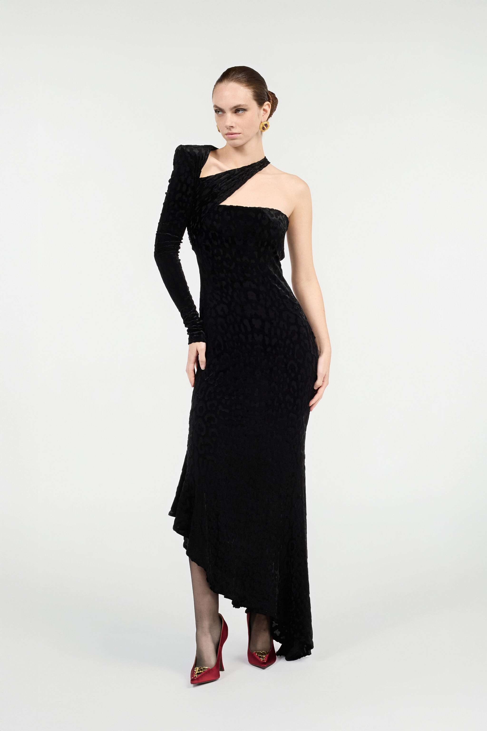 RC Asymmetric Black Dress with Jaguar Skin Pattern Black VWT125-CJ003