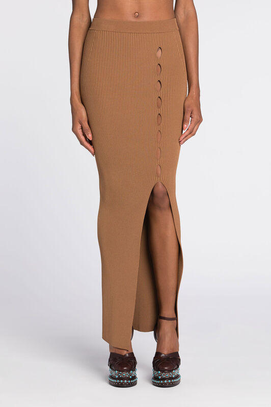 RC Ribbed long skirt with cut-out Brown RKM301-MG011