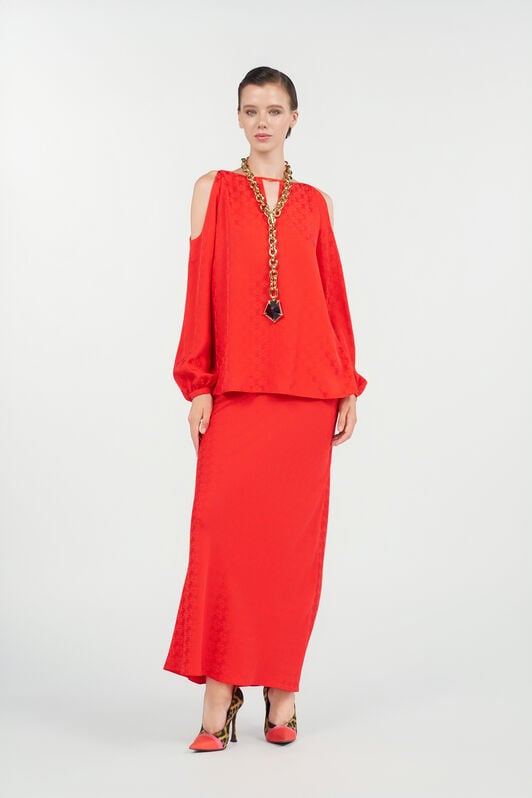 RC Long Skirt with Jacquard Monogram Print RC Long Skirt with Jacquard Monogram Print CORAL RED WQT306-RK010