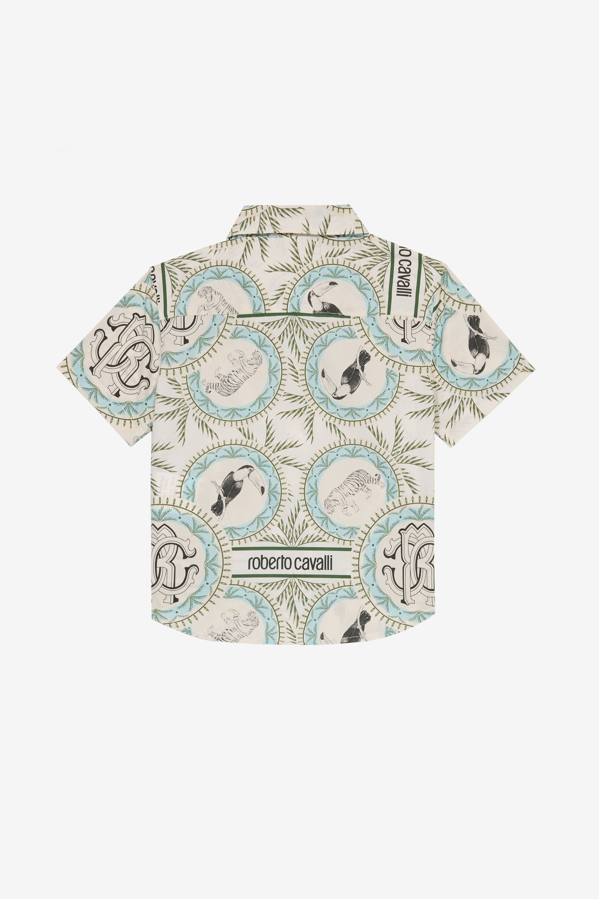 JU Camisa Estampado Animales, Monograma RC E Inscripción Marfil UJT701-7MO42