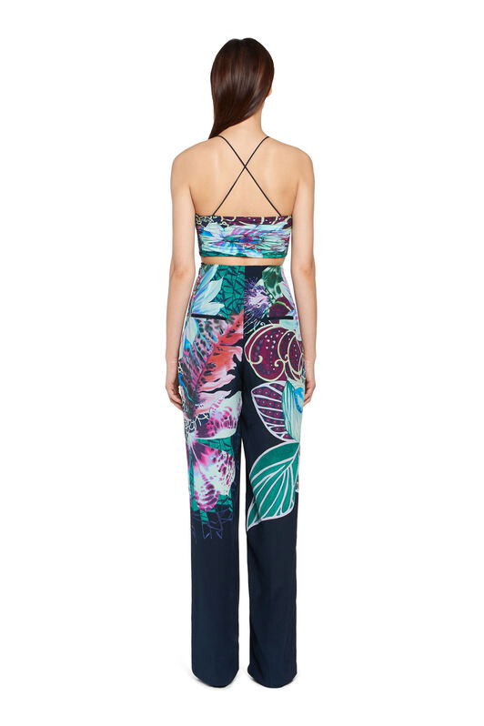 RC Exotic Flora print silk jumpsuit Dark blue HQT115-SQM04