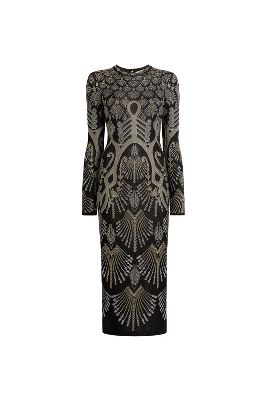RC Kleid aus Jacquard-Strick mit Regimental Deco Design BLACK/GOLD/SILVER MQM131-MI001