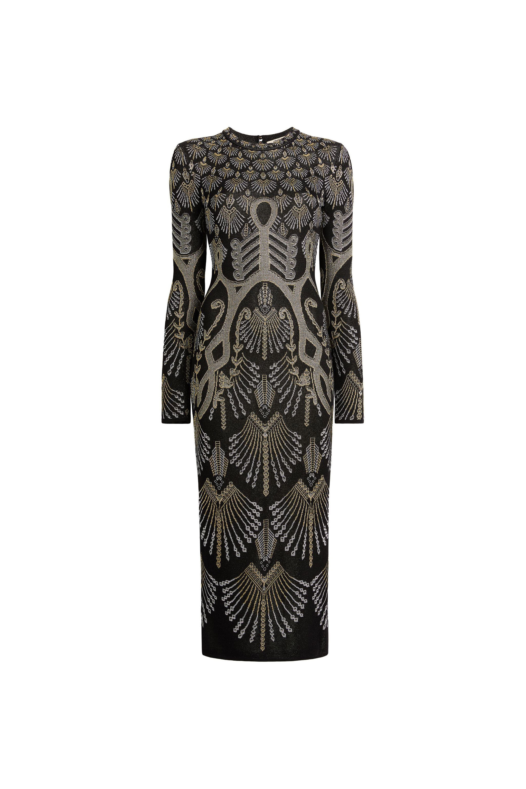 RC Kleid aus Jacquard-Strick mit Regimental Deco Design BLACK/GOLD/SILVER MQM131-MI001