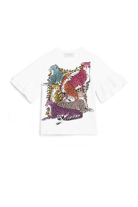 JU T-shirt con ruches e stampa Leopard MILKY WHITE JJT608-JV025