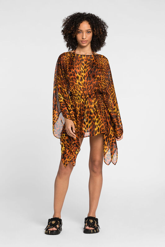 RC Jaguar-Print Silk Kaftan Orange OQW02K-XTD02