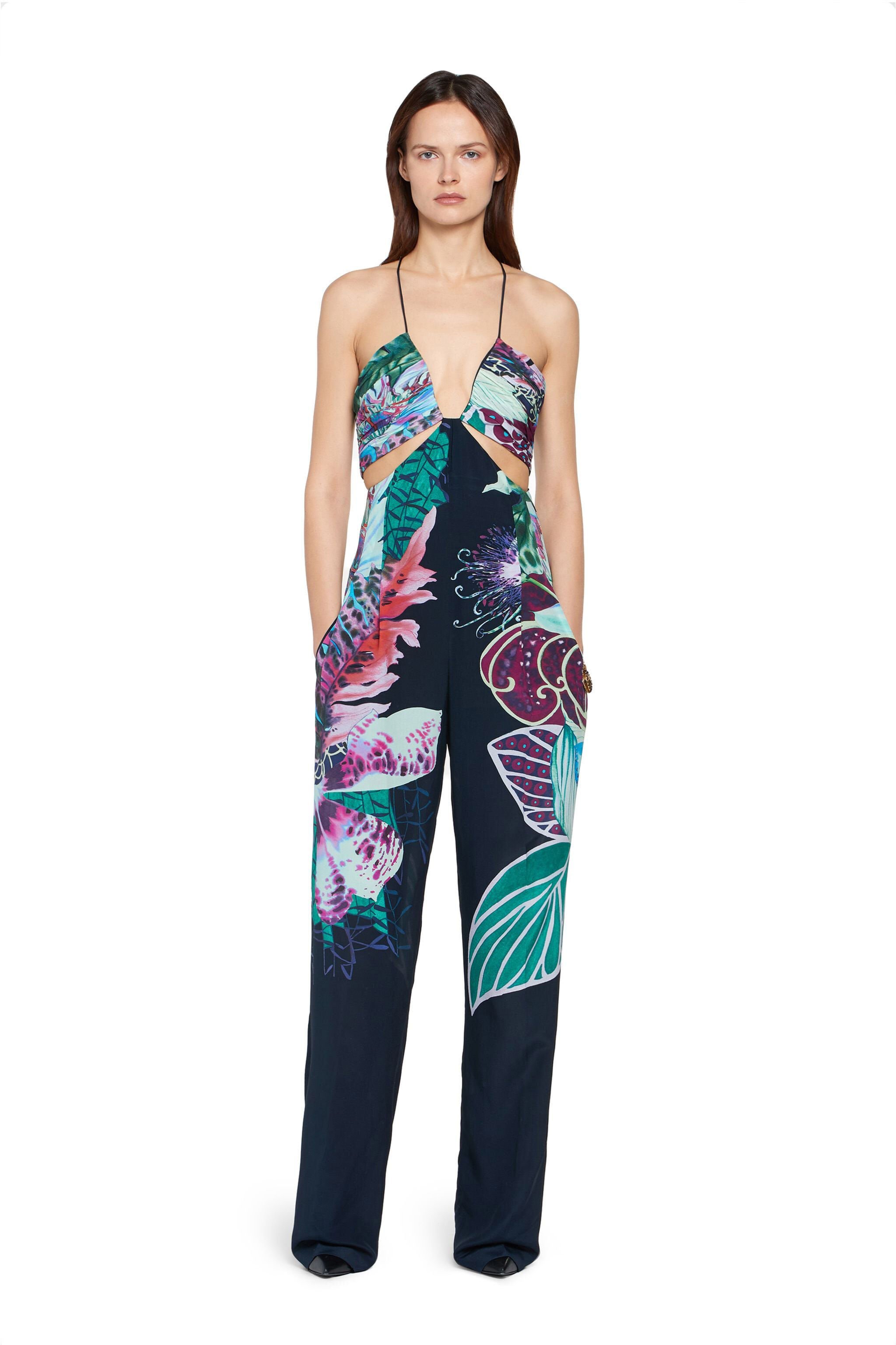 RC Exotic Flora print silk jumpsuit Dark blue HQT115-SQM04