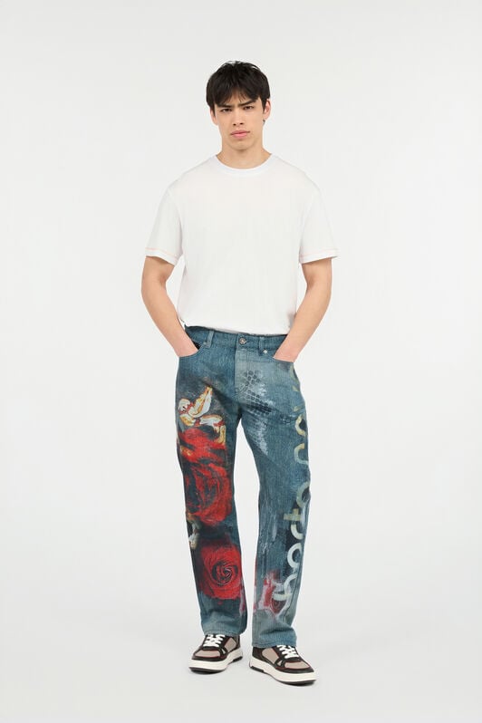 RC Jeans with Rose and Snake Print RC Jeans with Rose and Snake Print Rouge URJ217-VMN79
