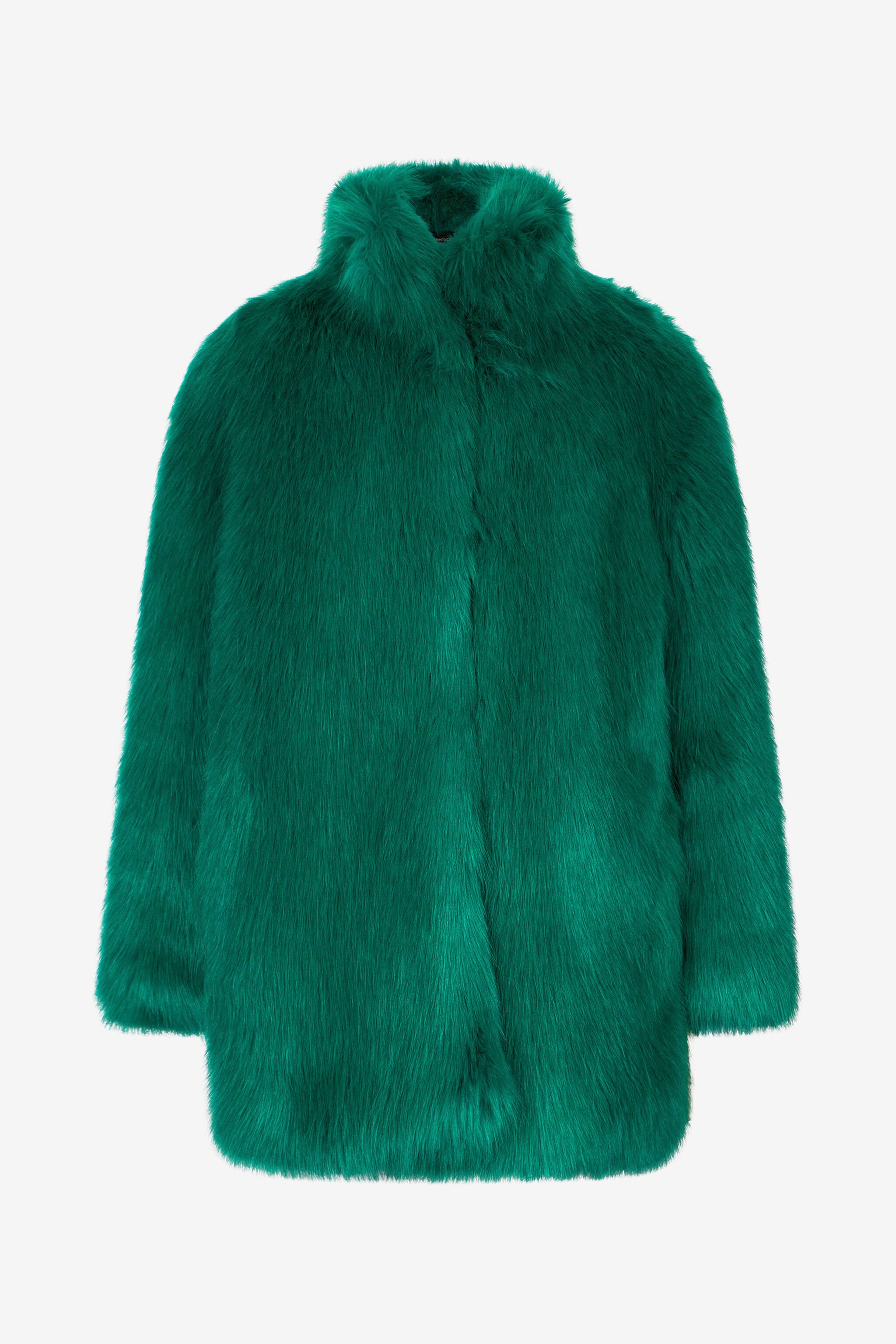 RC Faux fur coat with high collar Green TKT503-FY078