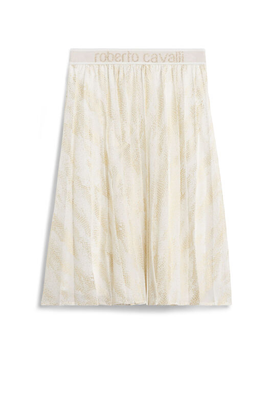 JU Lizard print pleated crepe skirt MILKY WHITE/GOLD JJT302-CTT06