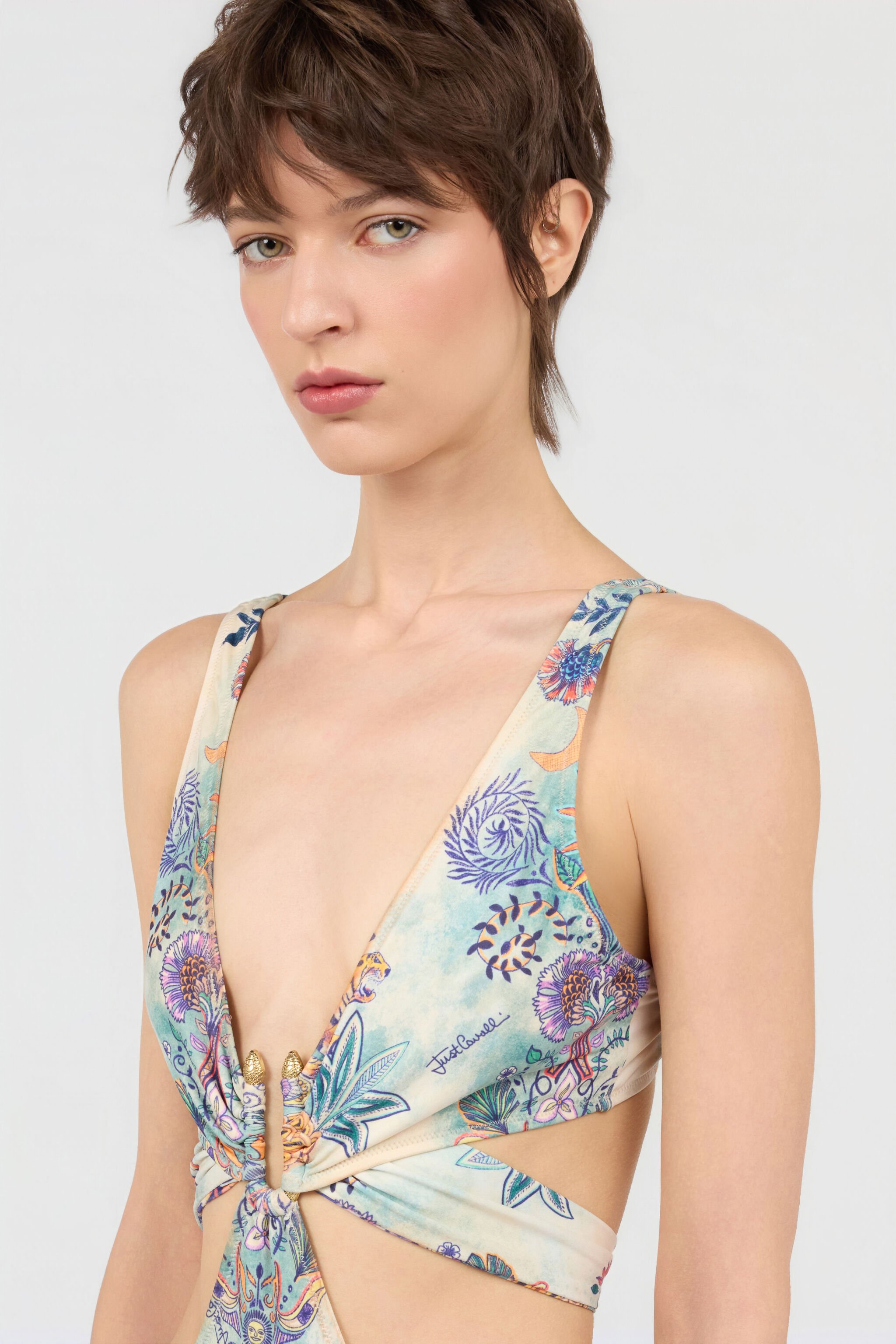JC Tropical Garden Print One-Piece Swimsuit 217 AZZURRO + 582 AR WFM034-WF753