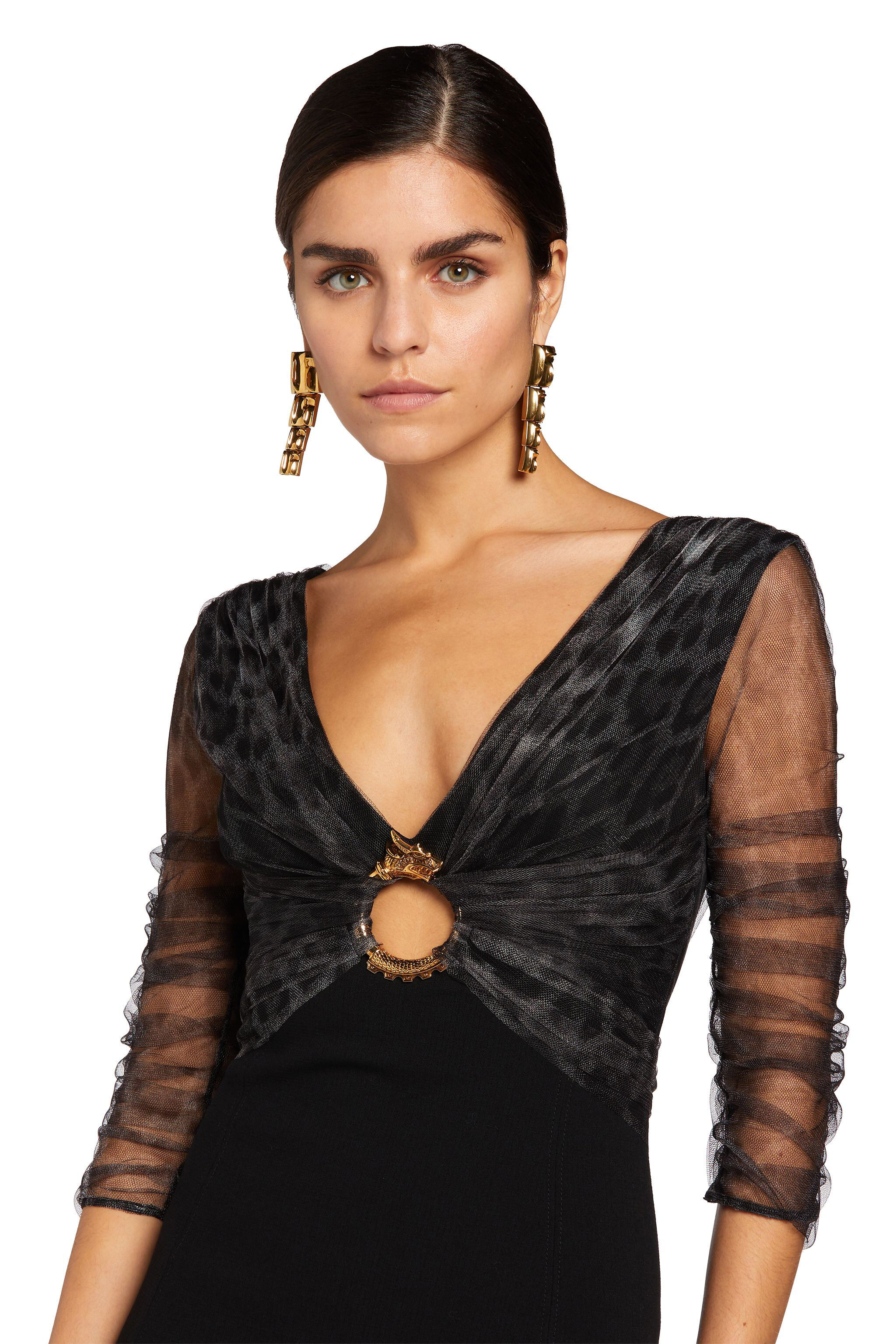 RC Sheer-overlay cocktail dress Negro LQT144-WB002