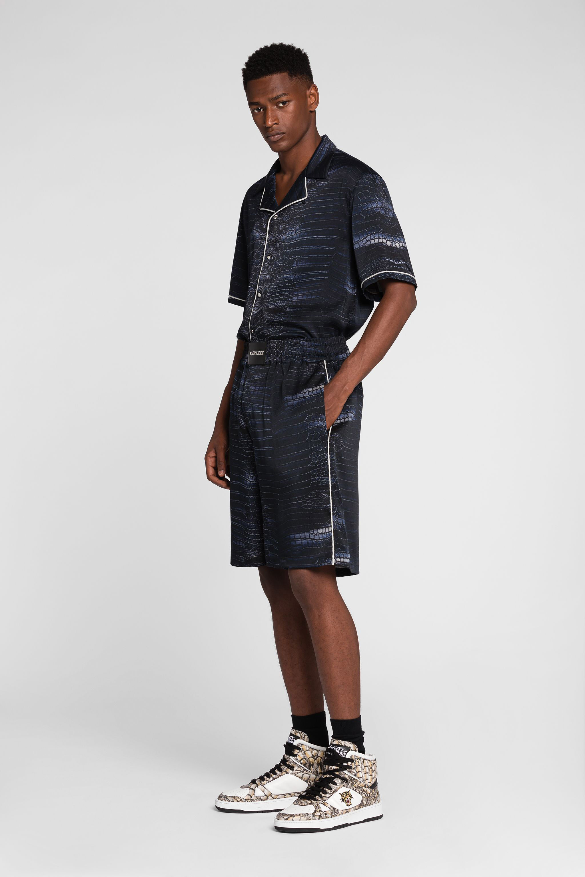 RC Crocodile print knee-length shorts Dark blue QRT225-2NS07