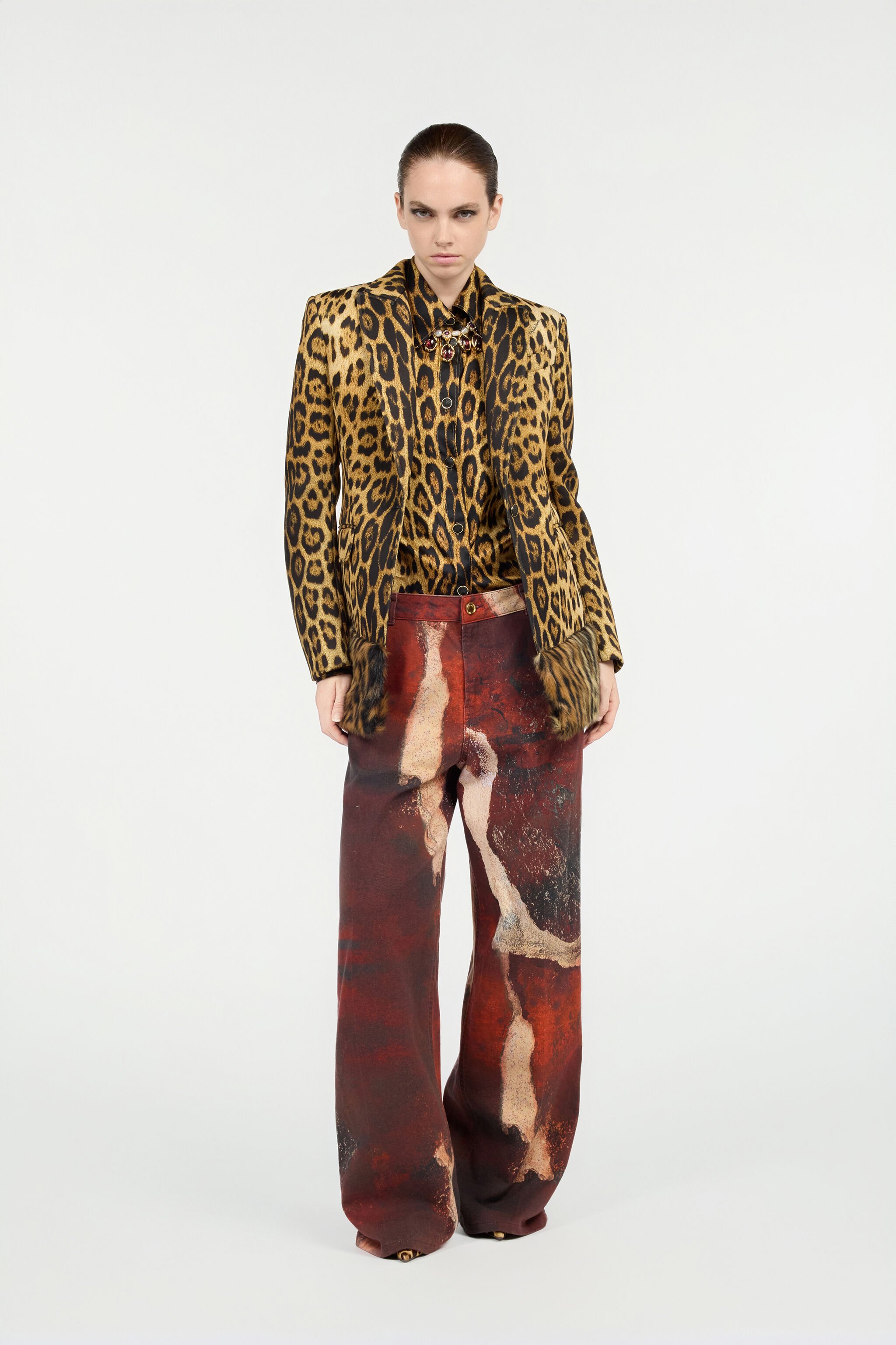 RC Single-Breasted Blazer With Jaguar Skin Print Brown VWT401-SVQ71
