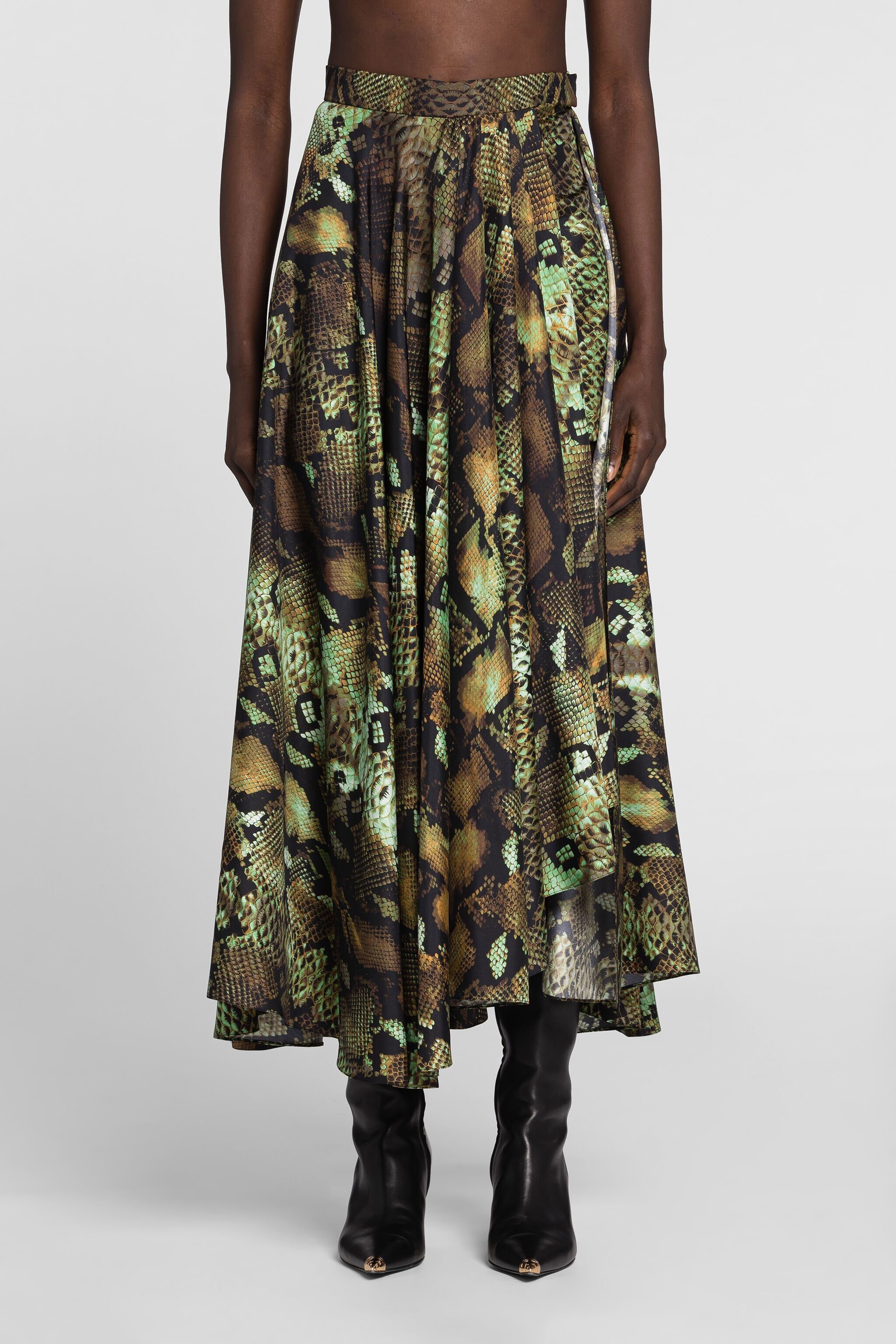 RC Python-Print Silk Skirt NATURALE/MILITARE PKT313-4QE38