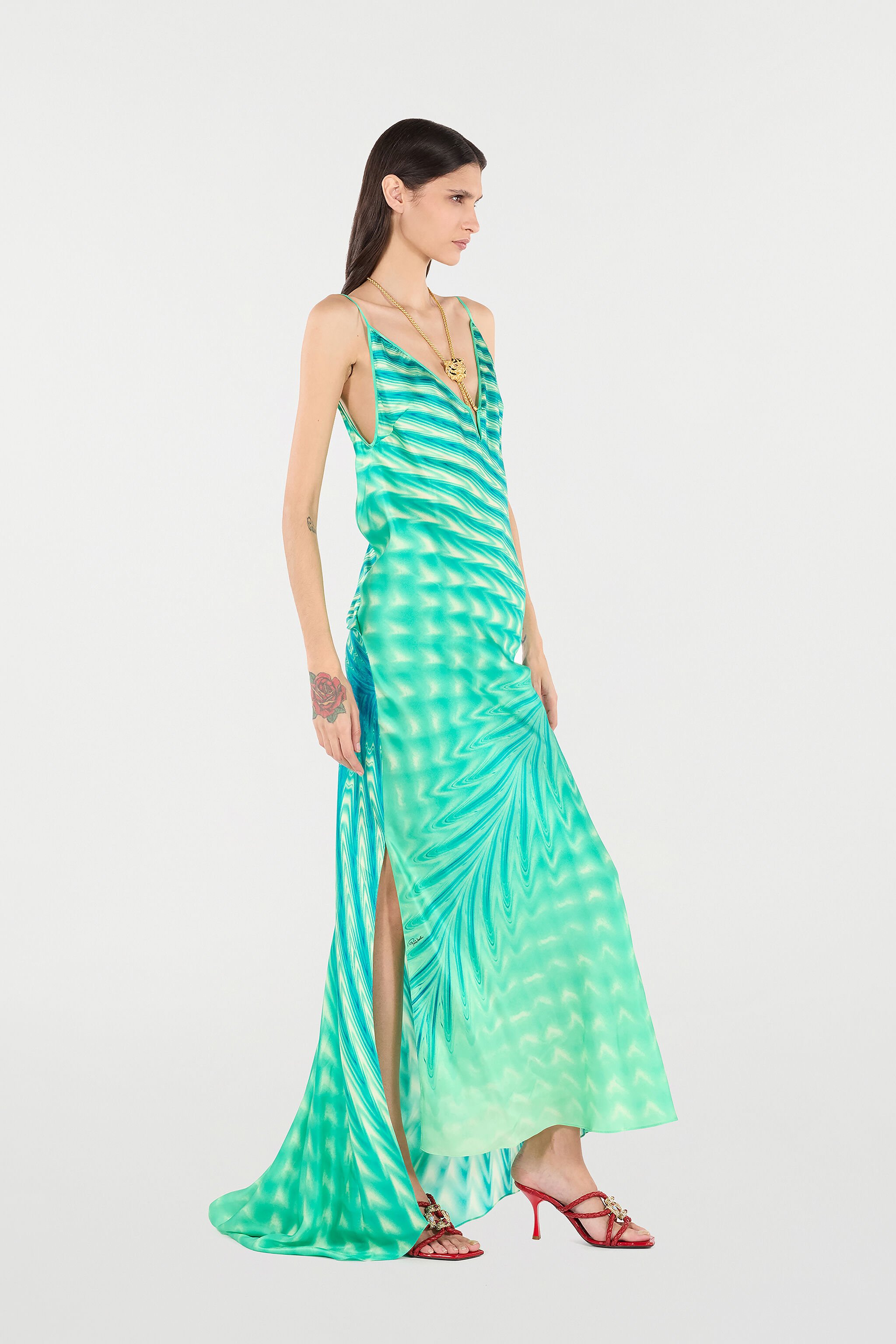 RC Dress With Psychedelic Print And Necklace Light green UKT128-RYN47
