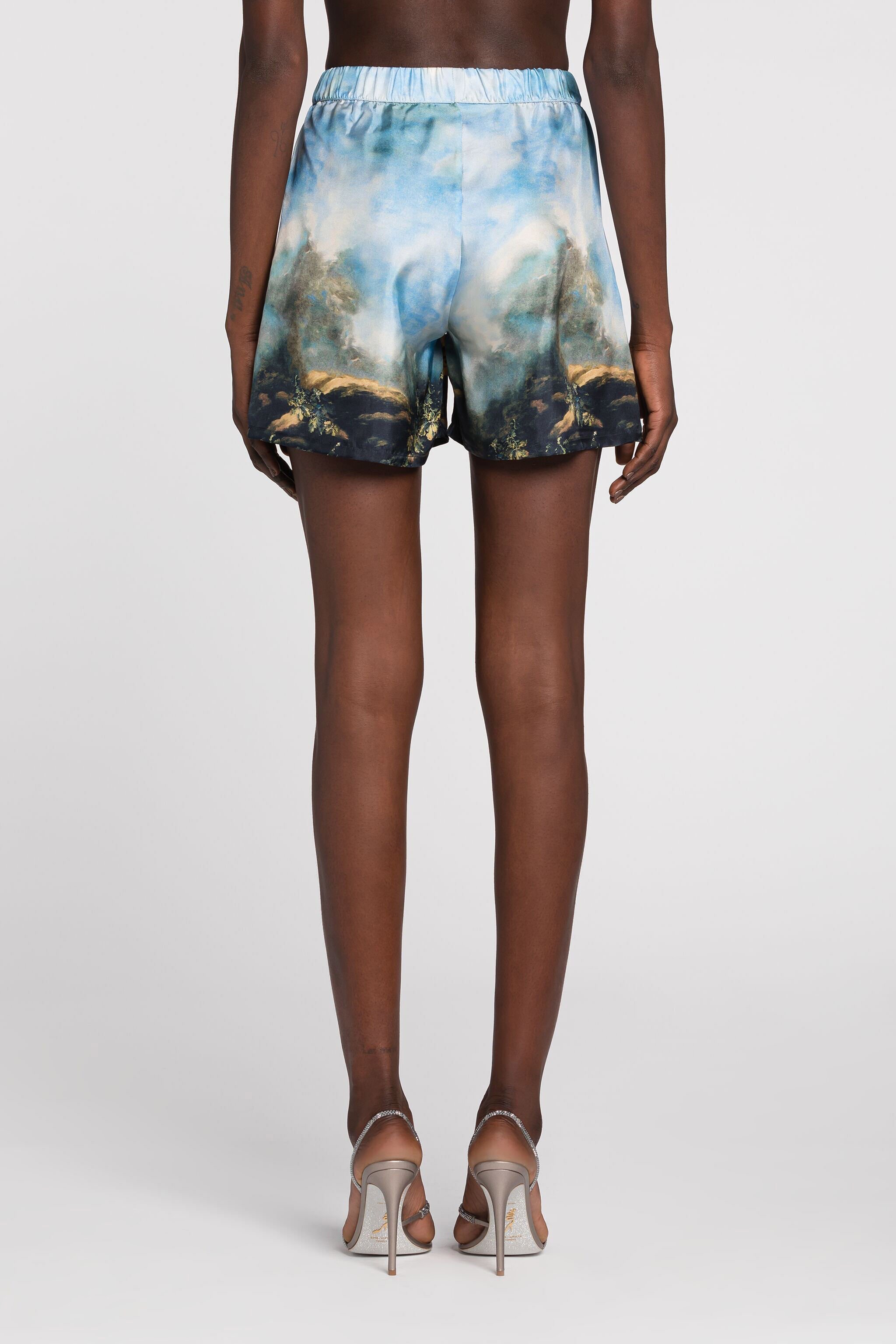 RC Shorts in seta con stampa Azzurro RYT200-4QG38