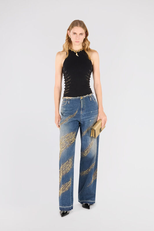 RC Jeans With Rhinestoned Zebra Pattern BLU SCURO 193921 UKJ225-VT007