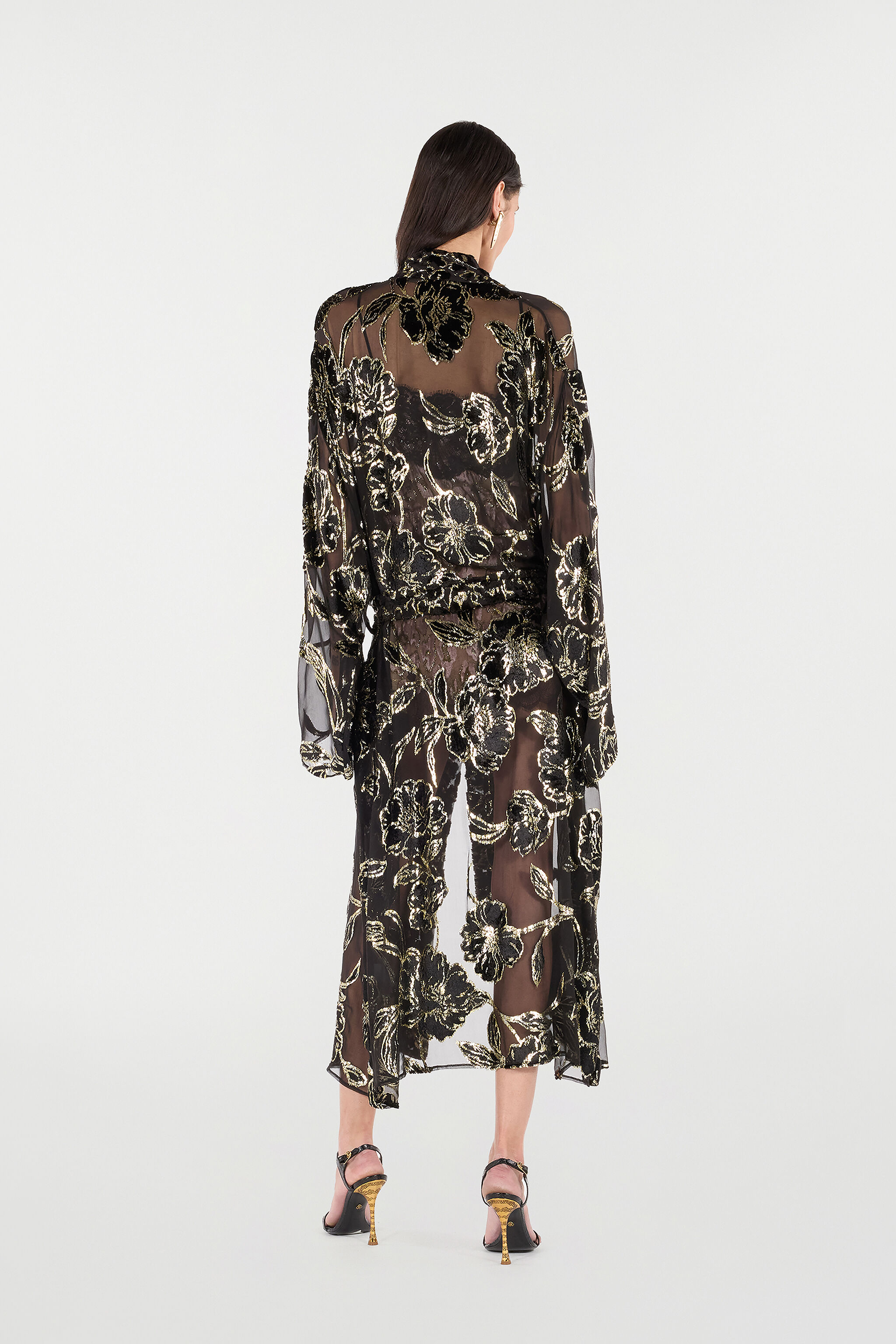 RC See-Through Robe with Floral Motif Black VQT502-FC006