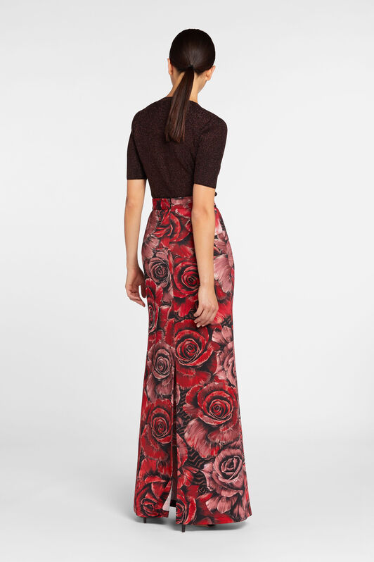 JC Just Cavalli Rose-Print Maxi Skirt Rojo FQLSGR-ISD69