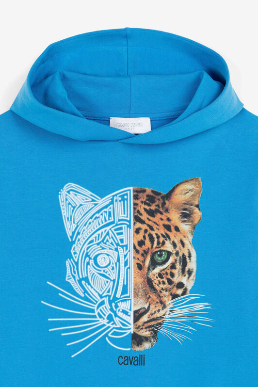 JU Jaguar And Logo-Print Hoodie JU Jaguar And Logo-Print Hoodie Blue QJT934-CF050