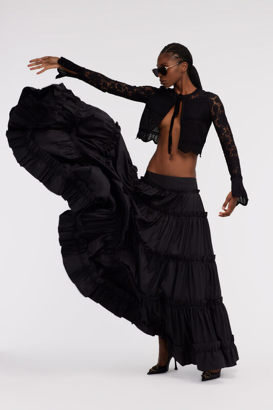 RC Long skirt with ruffles Black SKT303-SB001