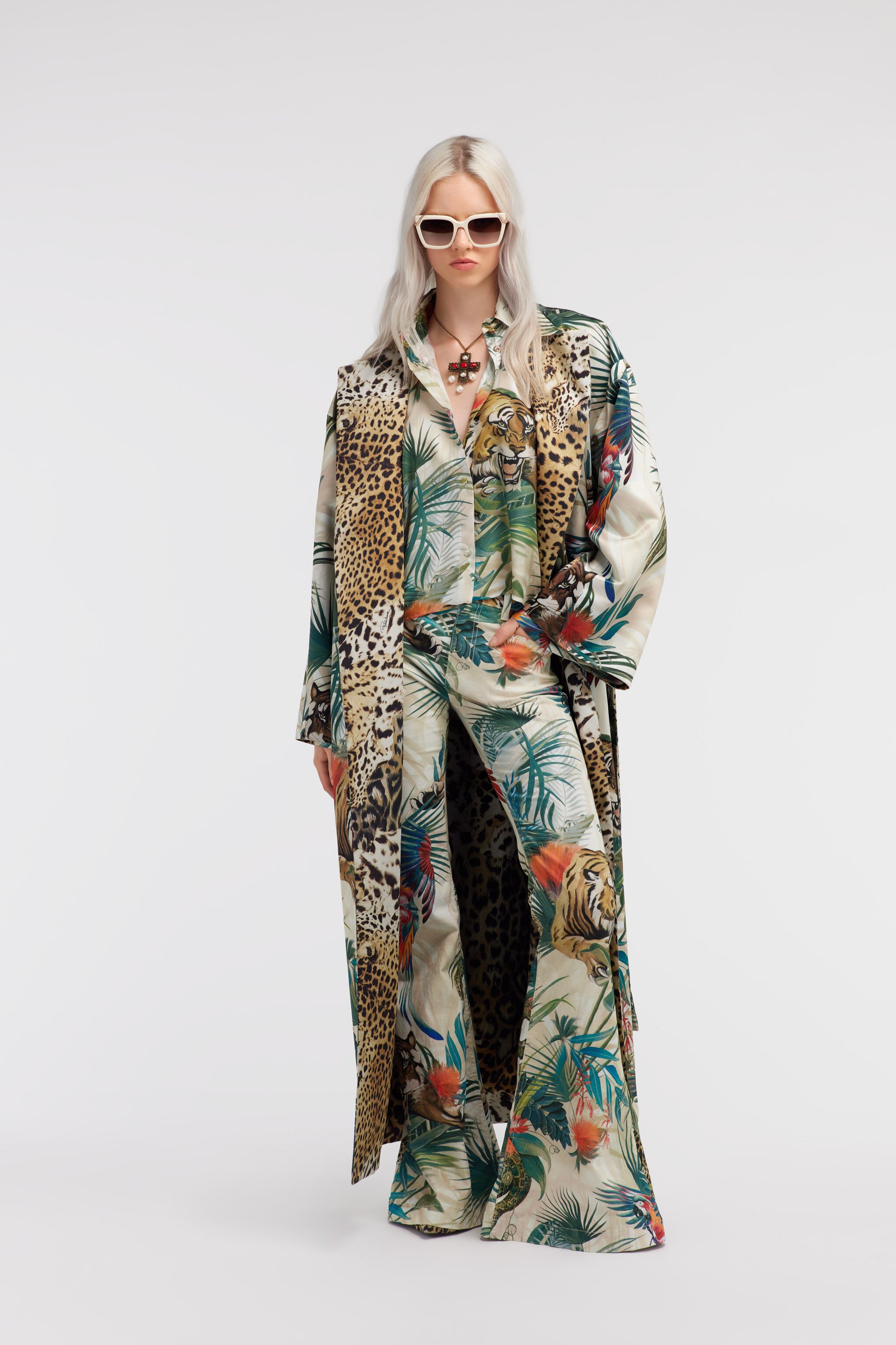 RC Jungle Print Silk Shirt Wide Sleeves Green SKT705-4QI88