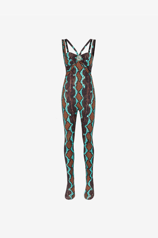 RC Snakeskin-Print Jumpsuit Dark brown/Light blue RKT163-LNH22